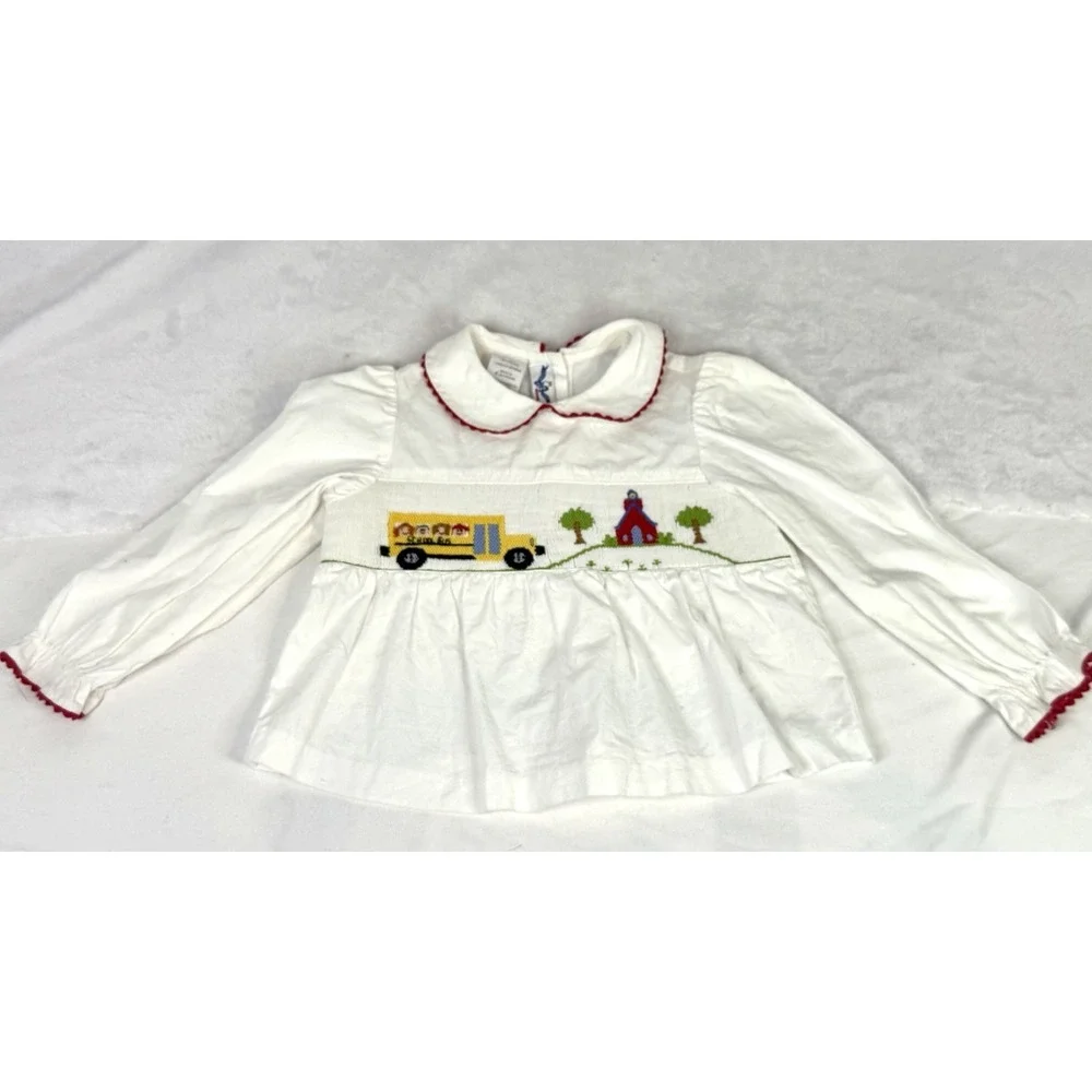 Silly Goose Smocked School Bus Dress Toddler 2 White Back To‎ School
